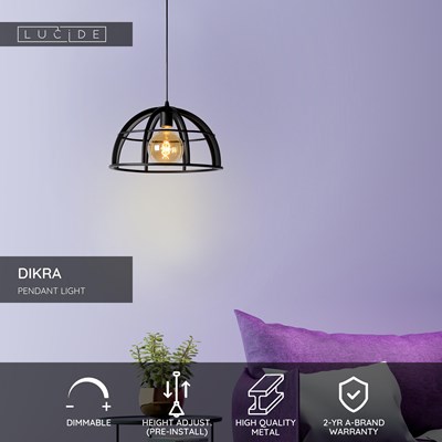 Lucide DIKRA - Pendant light - Ø 40 cm - 1xE27 - Black